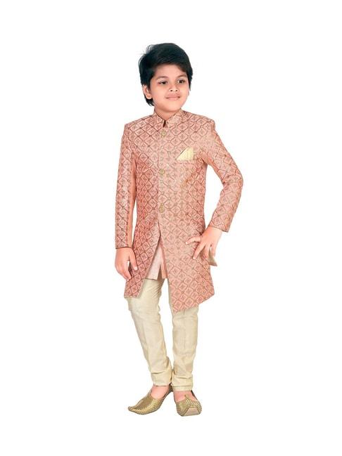 ahhaaaa kids pink & gold embroidered kurta with pajamas