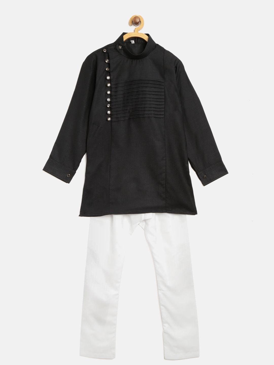 ahhaaaa boys black & white solid kurta with pyjamas