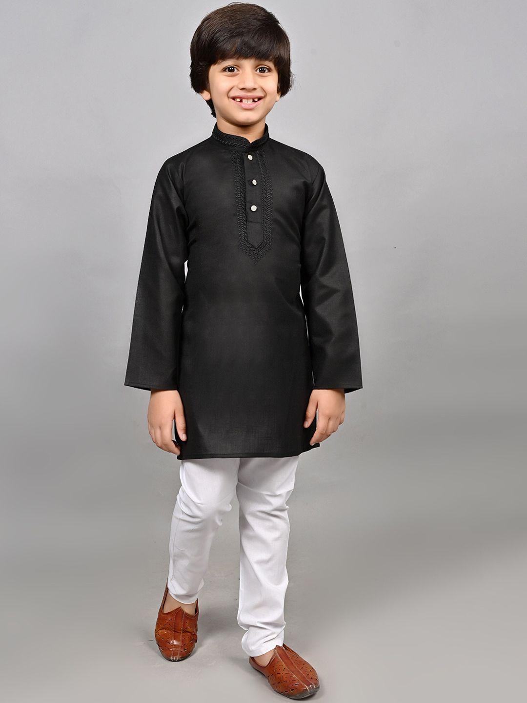 ahhaaaa boys black regular thread work kurta with pyjamas