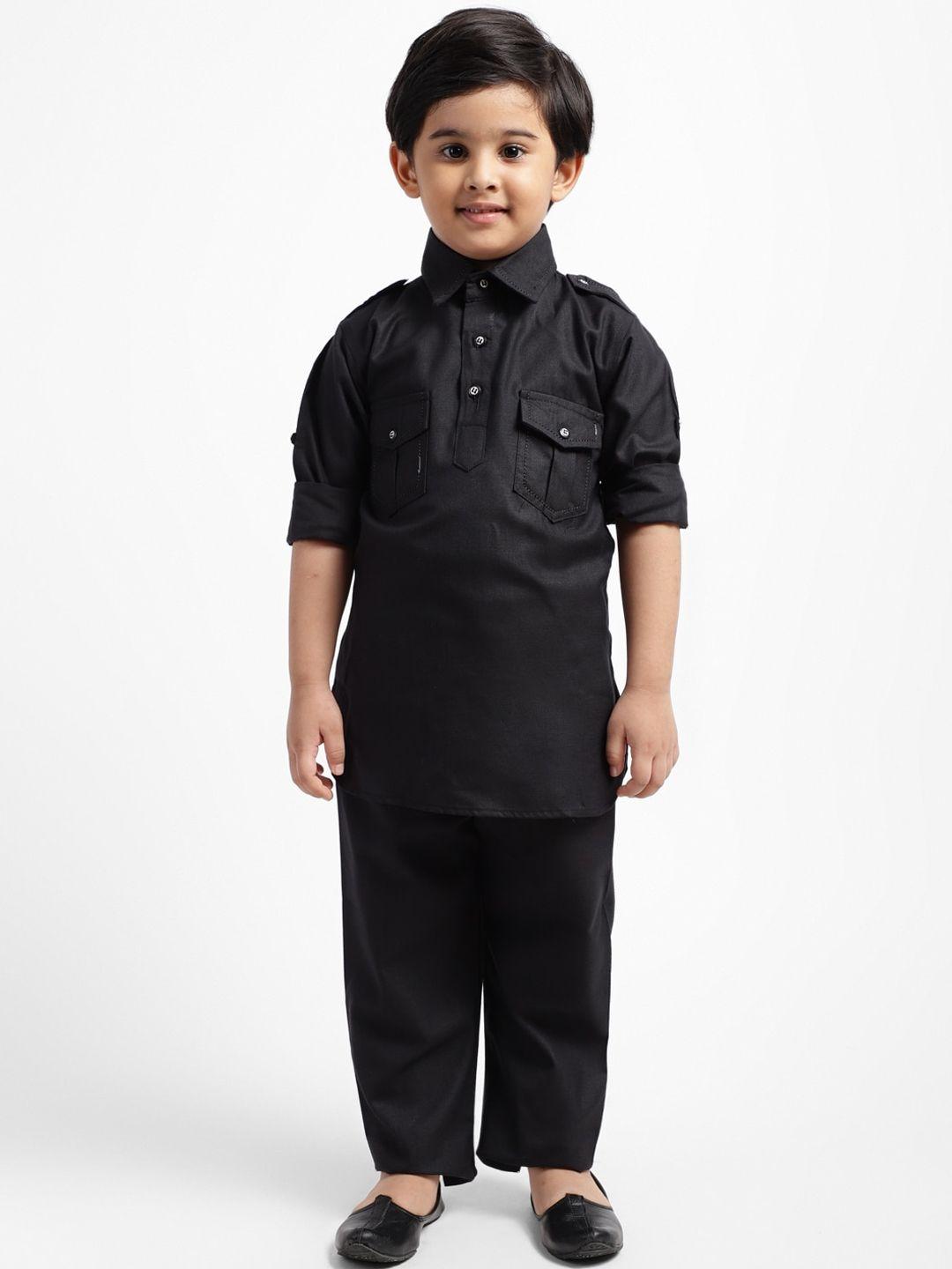 ahhaaaa boys black solid kurta with pyjamas