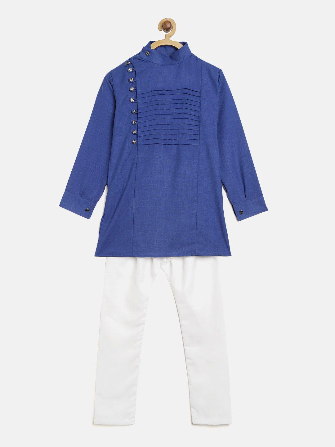 ahhaaaa boys blue & white solid kurta with pyjamas