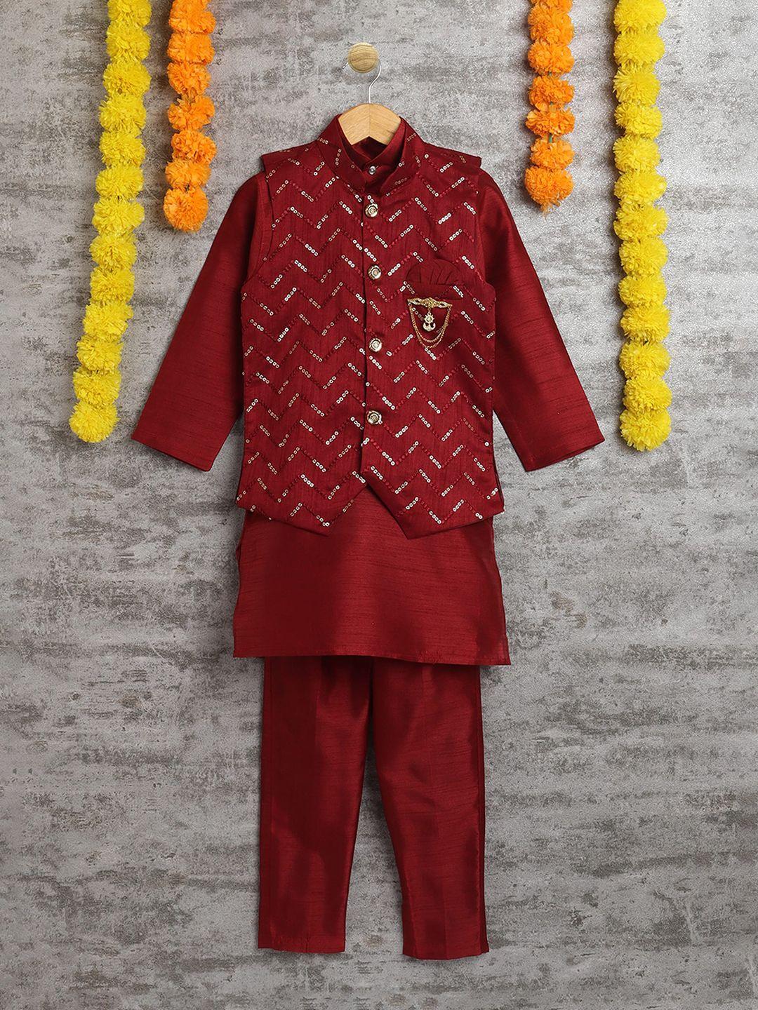 ahhaaaa boys dupion silk kurta with trousers & nehru jacket