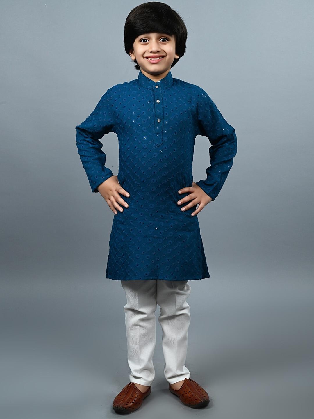 ahhaaaa boys ethnic motifs embroidered regular sequinned kurta with pyjamas