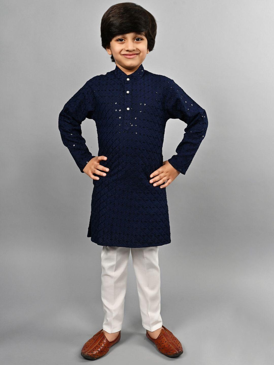 ahhaaaa boys ethnic motifs embroidered sequined kurta with pyjamas