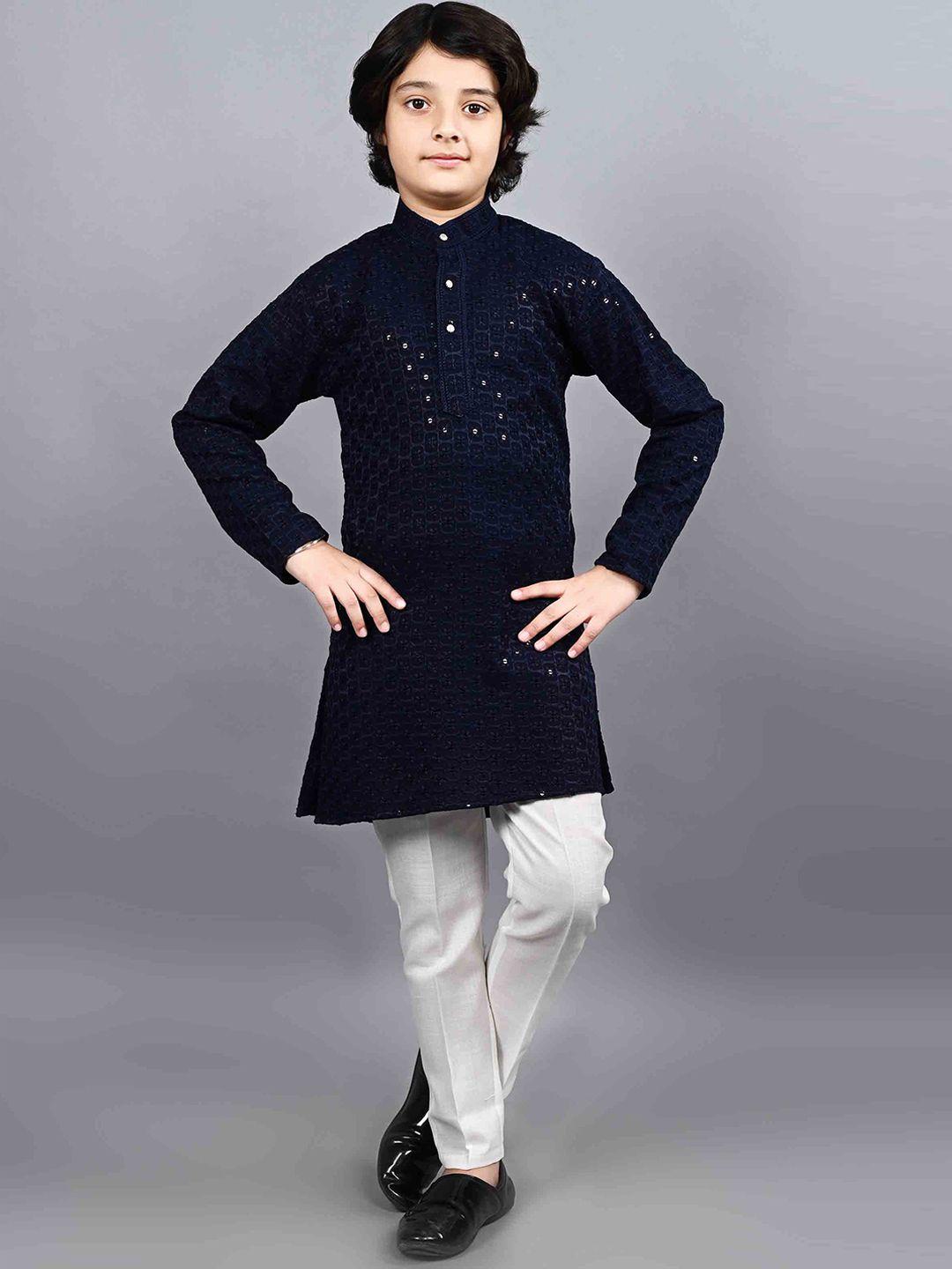 ahhaaaa boys ethnic motifs embroidered thread work pure cotton kurta with pyjamas