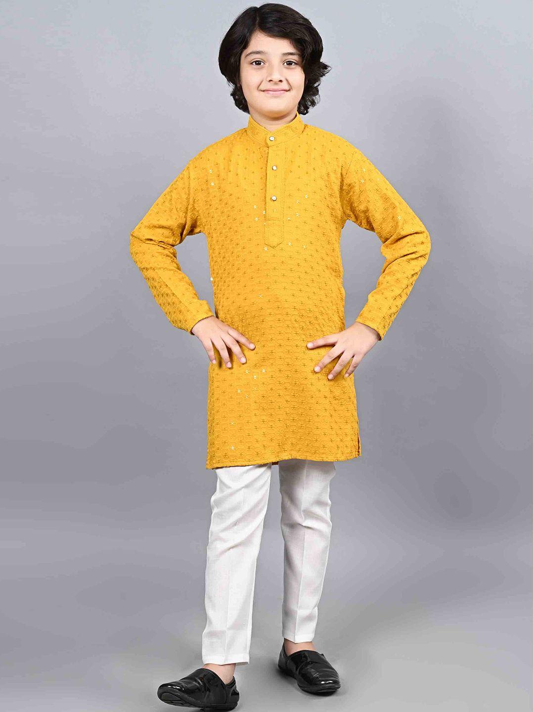 ahhaaaa boys ethnic motifs embroidered thread work pure cotton kurta with pyjamas