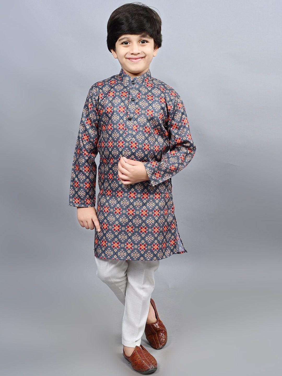 ahhaaaa boys ethnic motifs printed regular pure cotton kurta with pyjamas