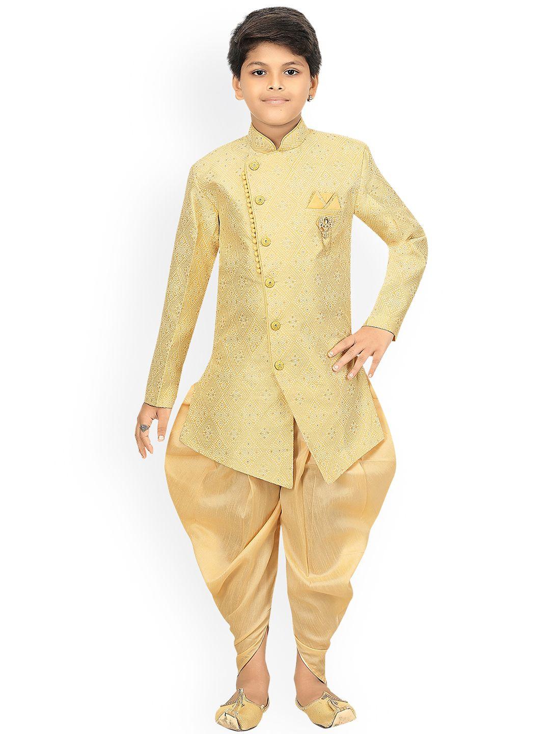 ahhaaaa boys golden ethnic sherwani with dhoti pants