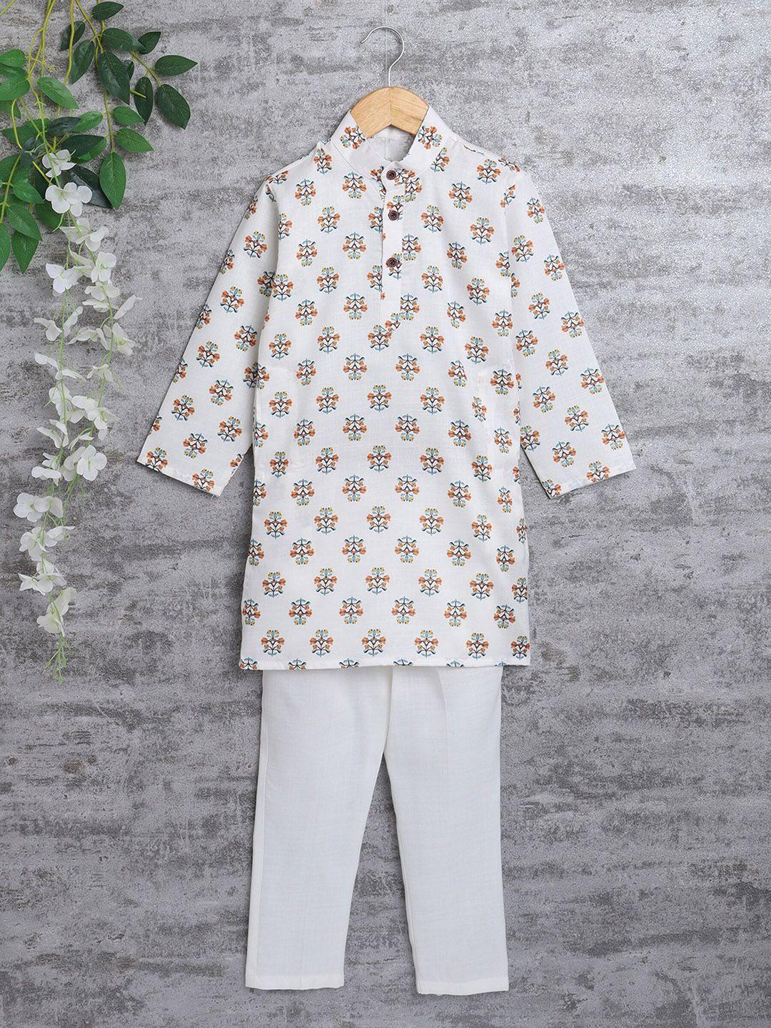 ahhaaaa boys mandarin collar floral printeded kurta with pyjamas