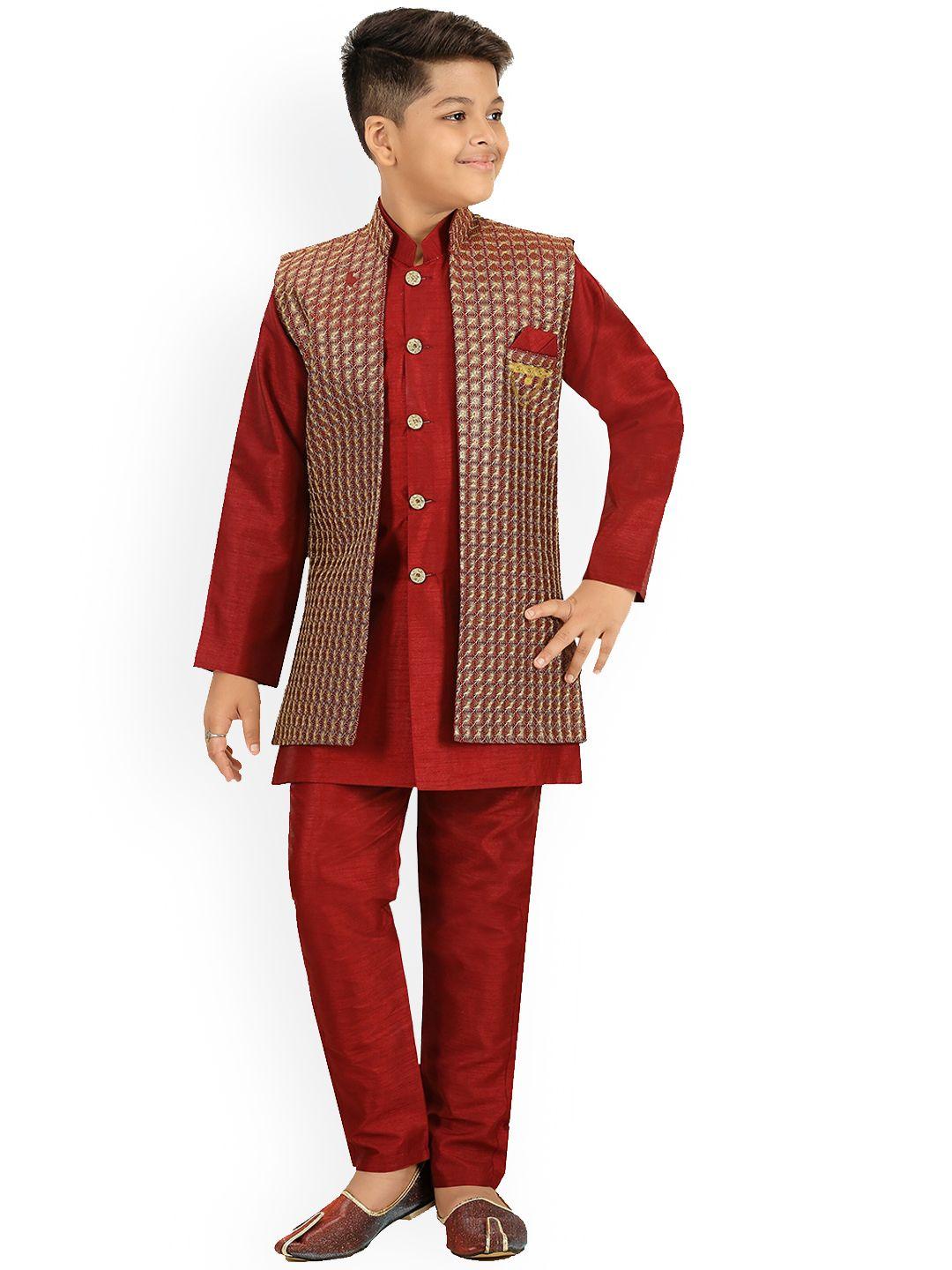 ahhaaaa boys mandarin collar kurta with pyjamas & waist coat