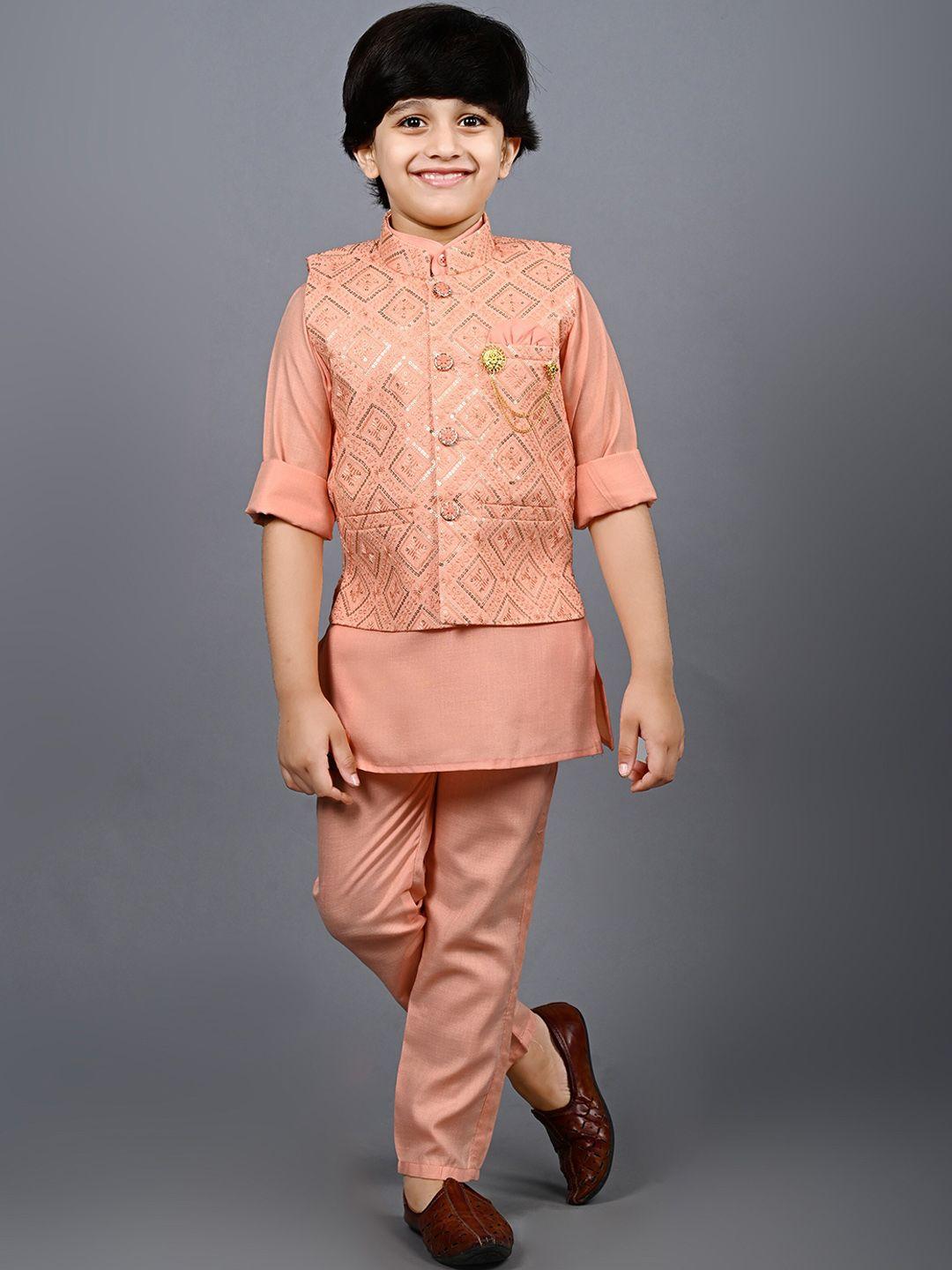 ahhaaaa boys mandarin collar straight kurta with trousers & nehru jacket