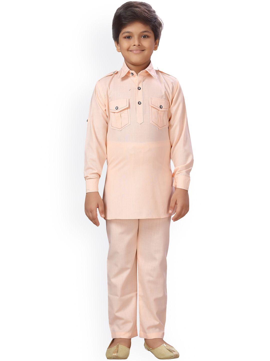 ahhaaaa boys peach-coloured kurta with pyjamas