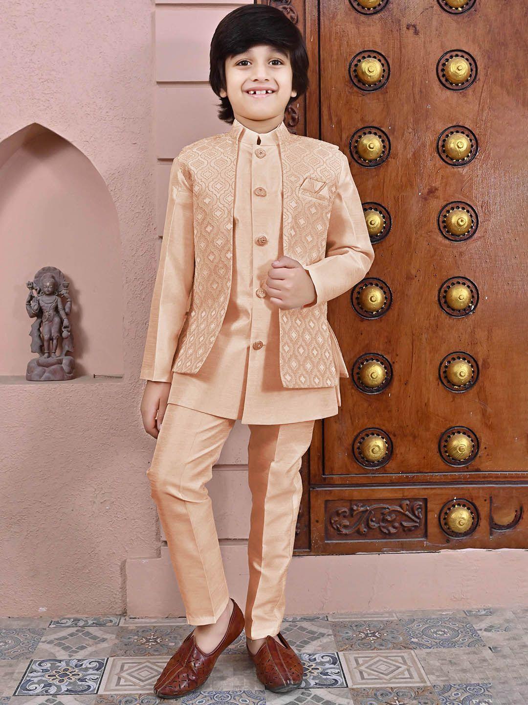 ahhaaaa boys pink ethnic motifs embroidered regular sequinned kurta with trousers & with dupatta