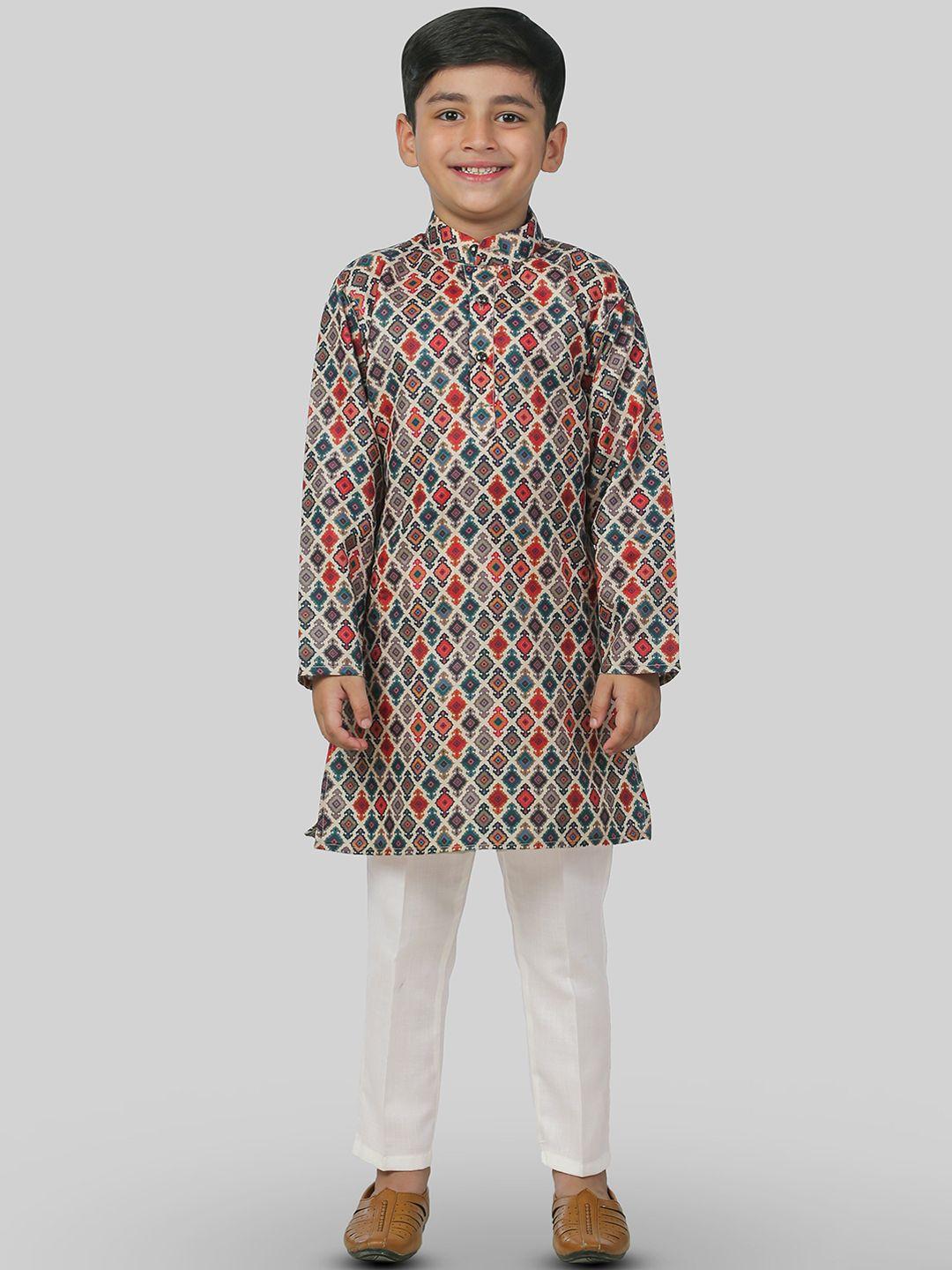 ahhaaaa boys red ethnic motifs printed regular kurta with pyjamas
