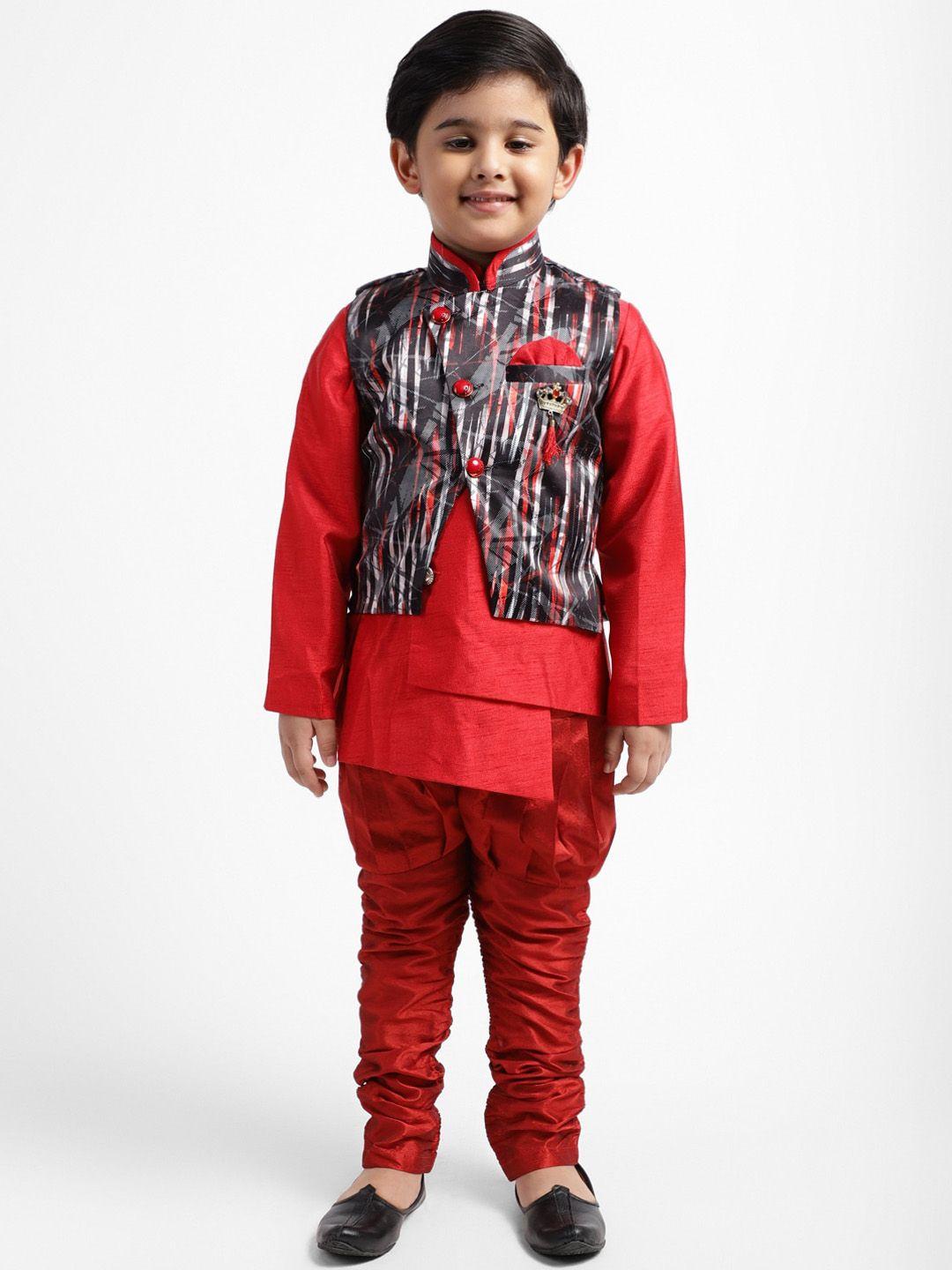 ahhaaaa boys red solid kurta with pyjamas