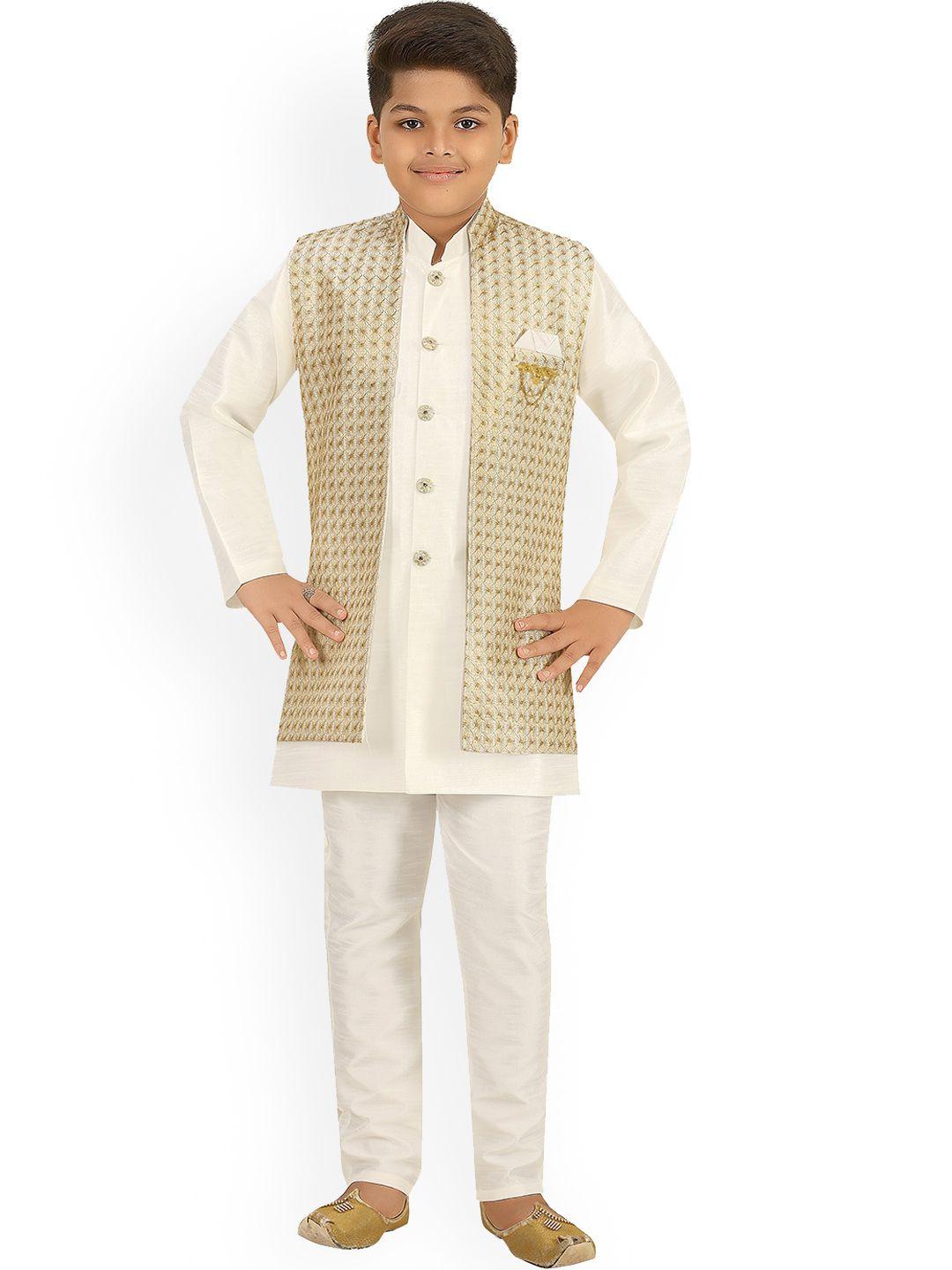 ahhaaaa boys regular straight knee length kurta with pyjamas & nehru jacket