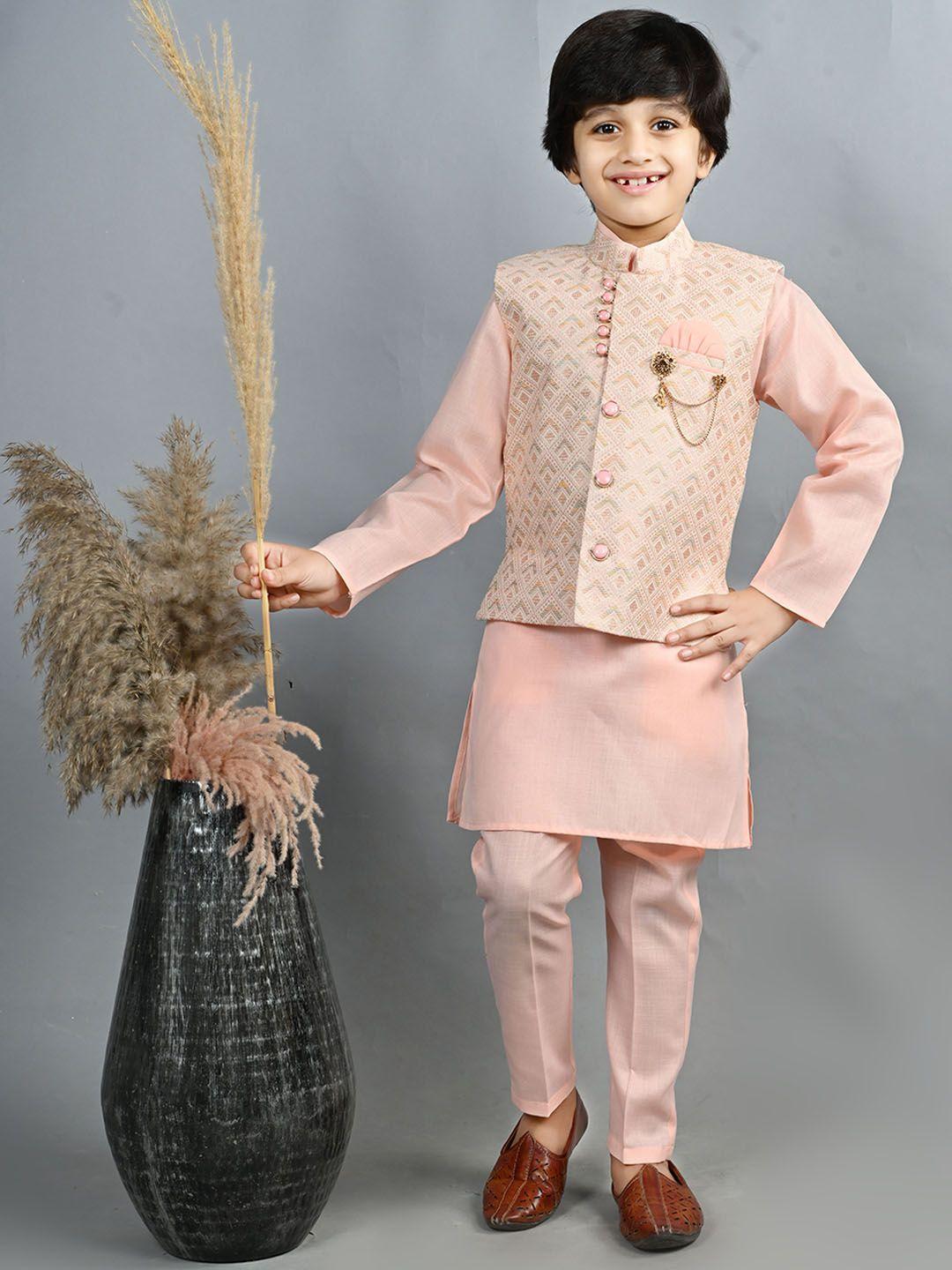 ahhaaaa boys self-design cotton sherwani set