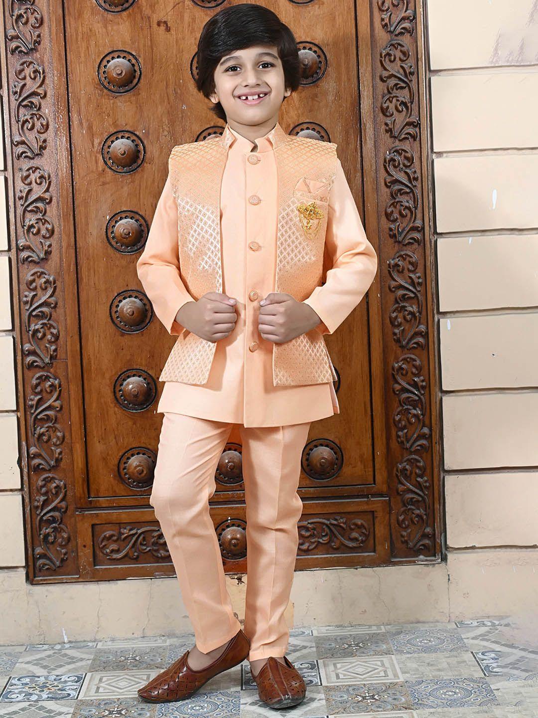 ahhaaaa boys self-design mandarin collar sherwani set