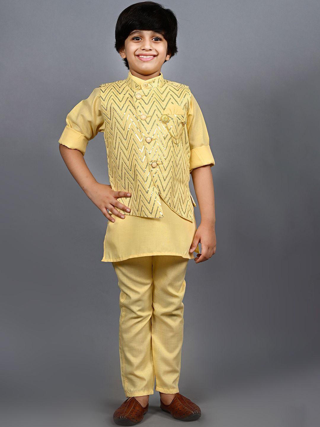 ahhaaaa boys sequinned kurta with trousers & nehru jacket