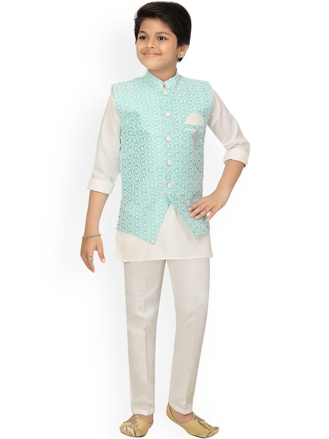 ahhaaaa boys white kurta with pyjamas & chikankari waistcoat