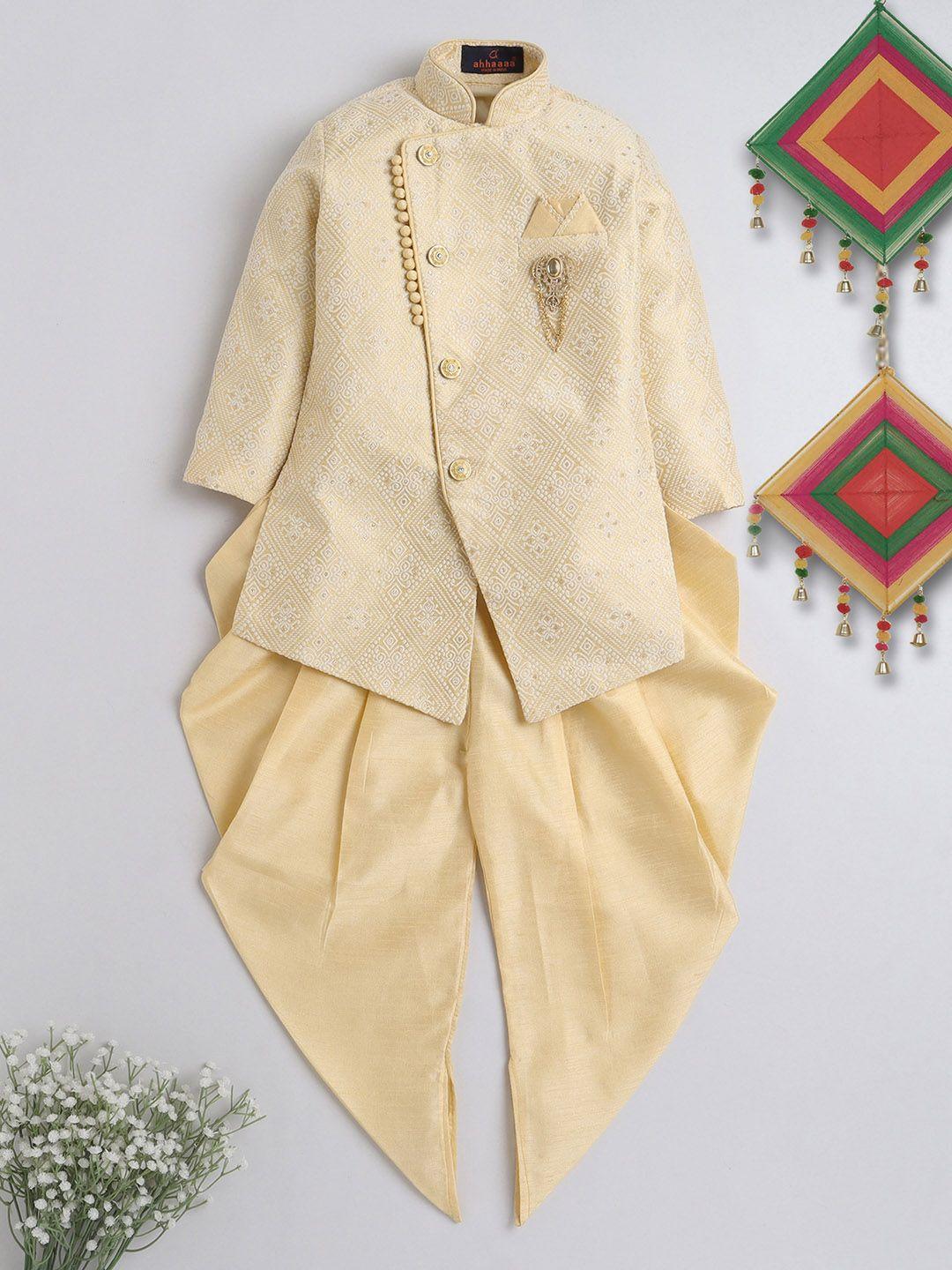 ahhaaaa boys woven design indo-western sherwani set