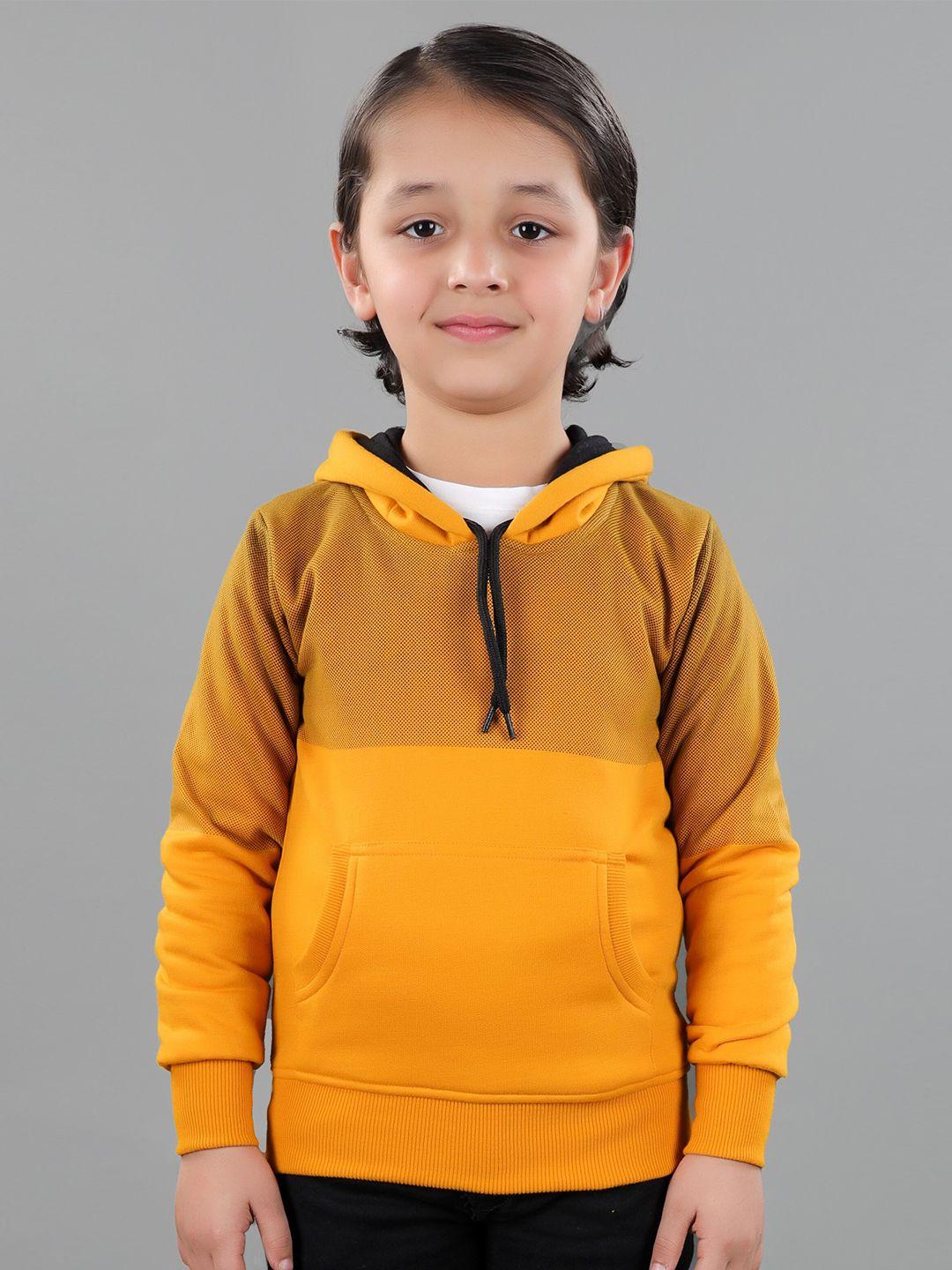 ahhaaaa boys yellow colourblocked hooded sweatshirt