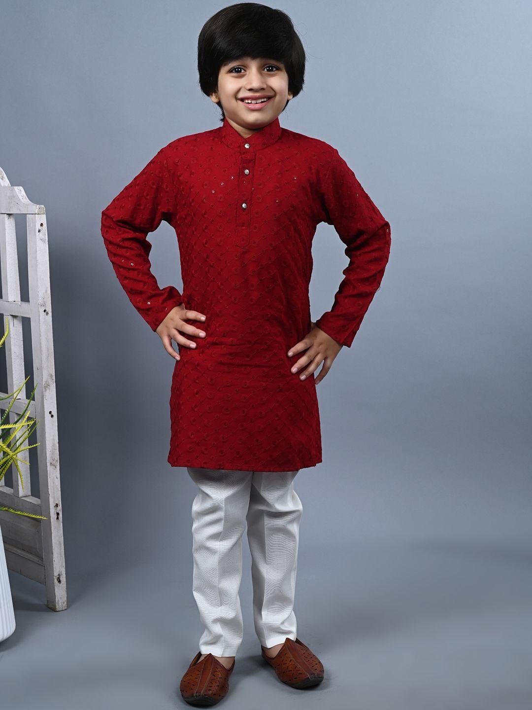 ahhaaaa ethnic motifs embroidered sequinned kurta with pyjamas