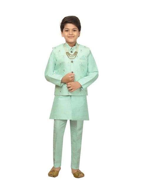 ahhaaaa kids aqua green embroidered kurta set