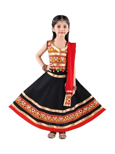 ahhaaaa kids black & red cotton embroidered lehenga cholis