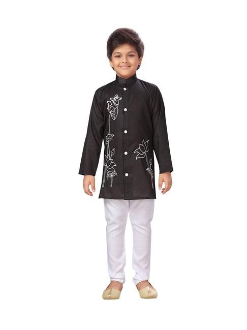 ahhaaaa kids black & white printed kurta with pyjamas