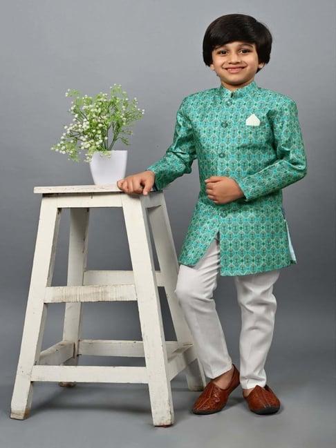 ahhaaaa kids blue embellished full sleeves sherwani set