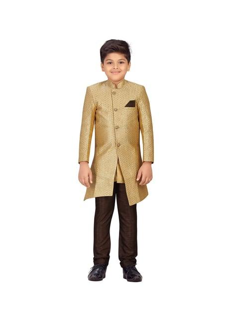 ahhaaaa kids gold & brown embellished kurta with pajamas