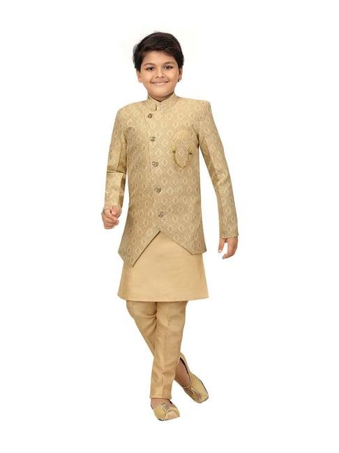 ahhaaaa kids golden cotton printed full sleeves kurta set