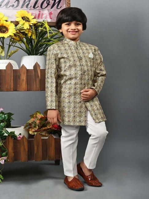 ahhaaaa kids grey embellished full sleeves sherwani set