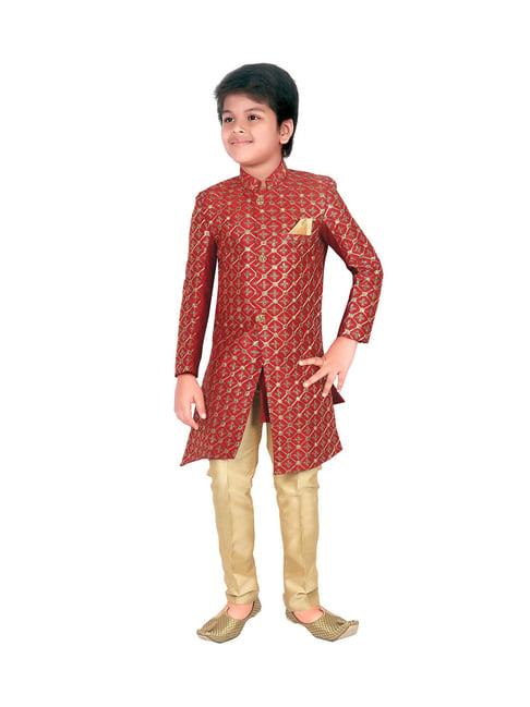 ahhaaaa kids maroon & gold embroidered kurta with pajamas