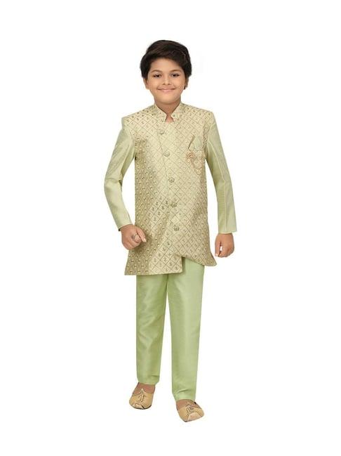 ahhaaaa kids mint green cotton embroidered full sleeves kurta set