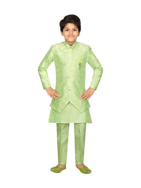 ahhaaaa kids mint green cotton printed full sleeves kurta set