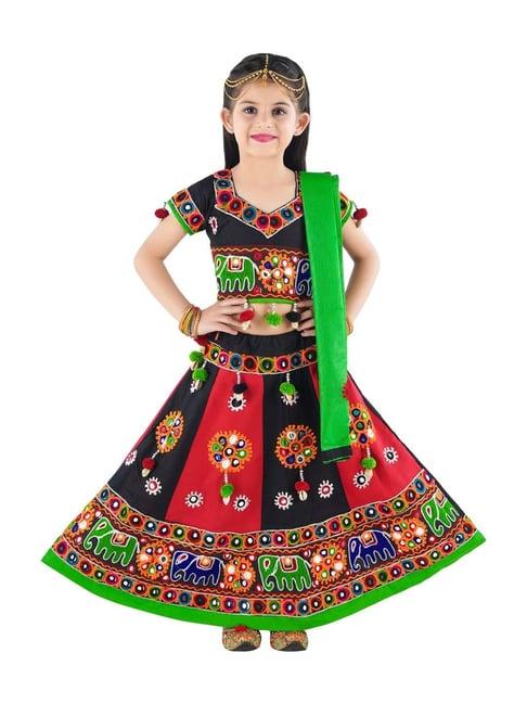 ahhaaaa kids multicolor cotton embroidered lehenga cholis