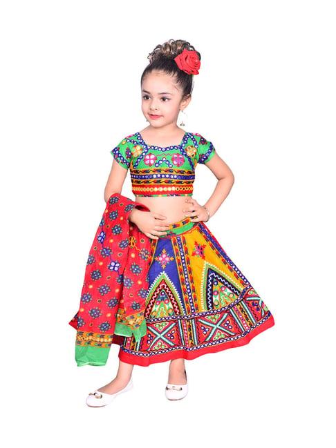 ahhaaaa kids multicolor embroidered choli, lehenga with dupatta