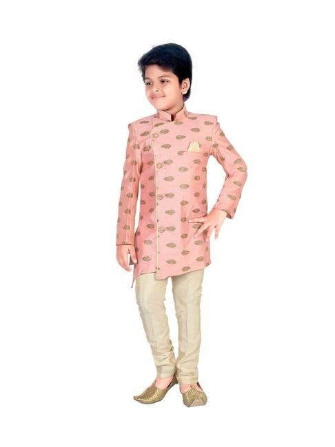 ahhaaaa kids pink & gold embroidered kurta with pajamas