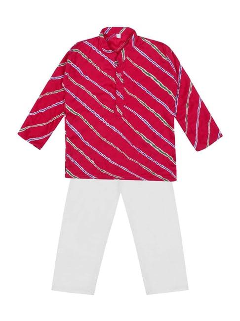 ahhaaaa kids pink & white cotton striped kurta set