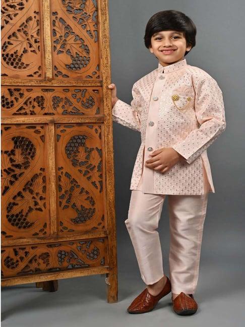 ahhaaaa kids pink embellished full sleeves sherwani set
