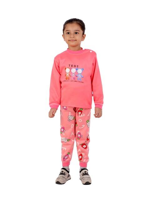 ahhaaaa kids pink printed sweatshirt with joggers