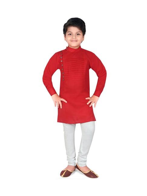 ahhaaaa kids red & white solid kurta with pyjamas