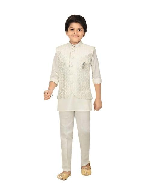 ahhaaaa kids white cotton embroidered full sleeves kurta set