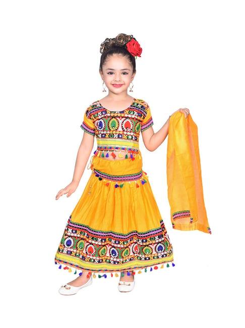 ahhaaaa kids yellow embroidered choli, lehenga with dupatta