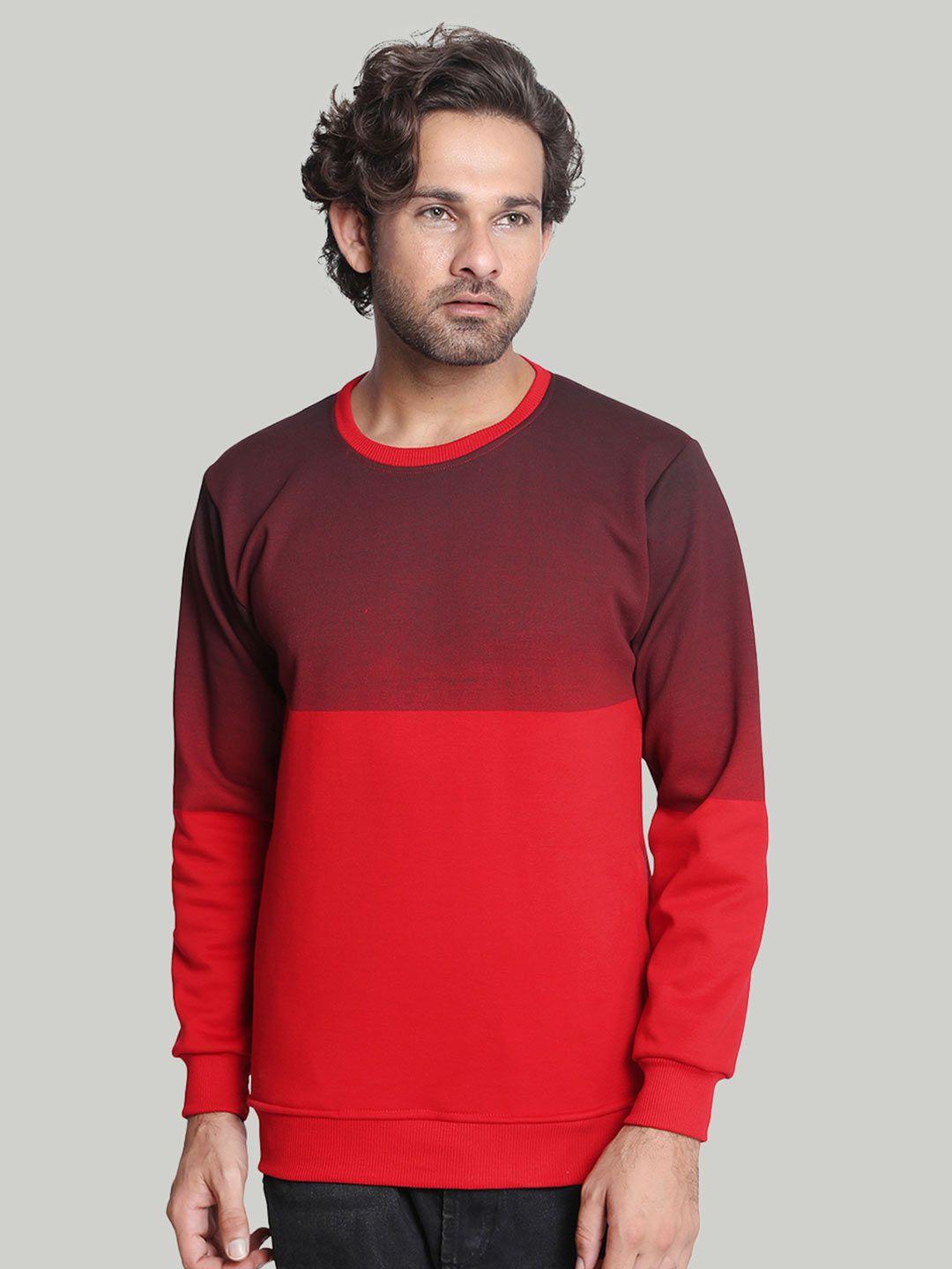 ahhaaaa men red & maroon solid cotton sweatshirt