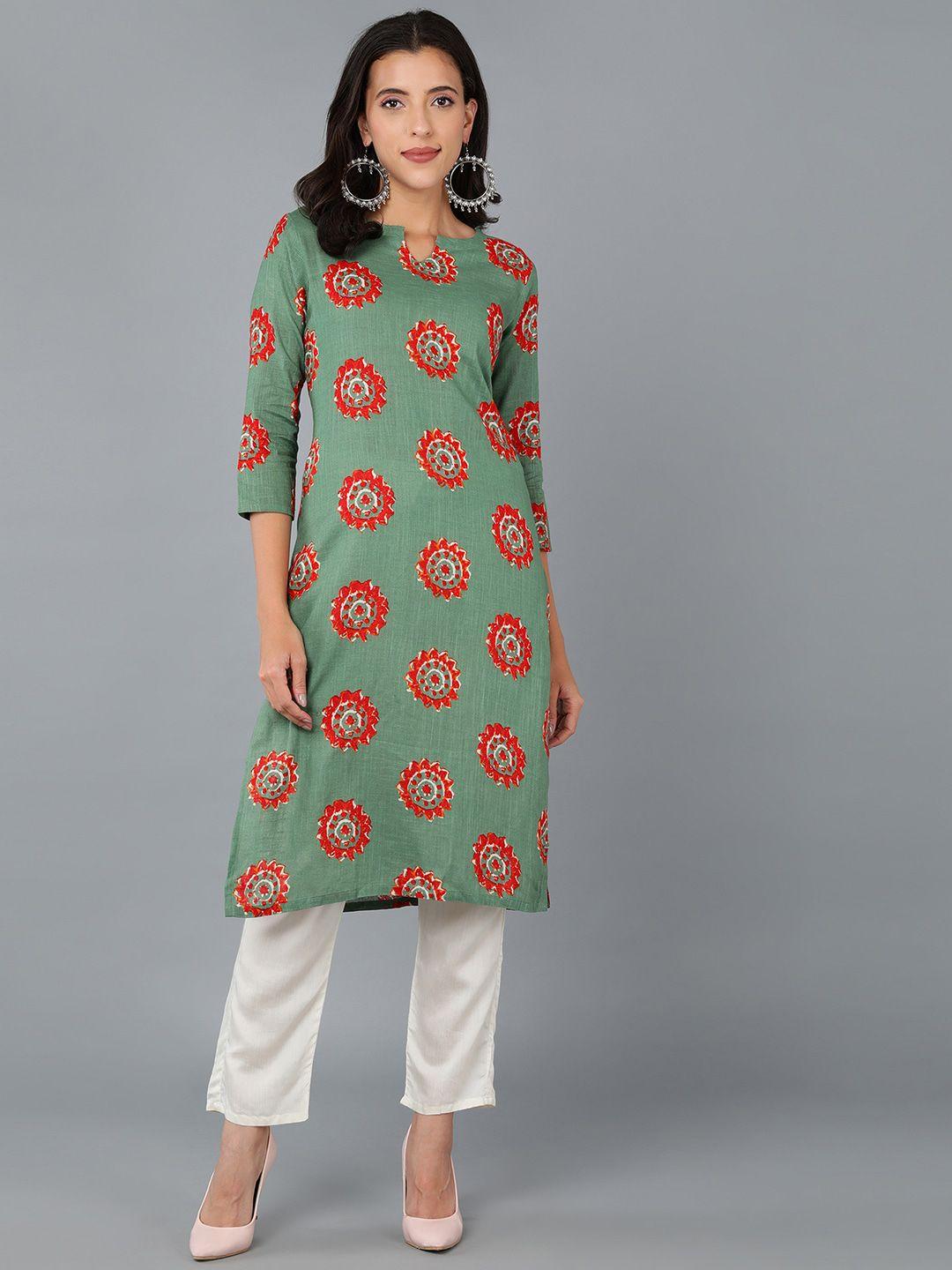 ahika floral printed keyhole neck cotton kurta