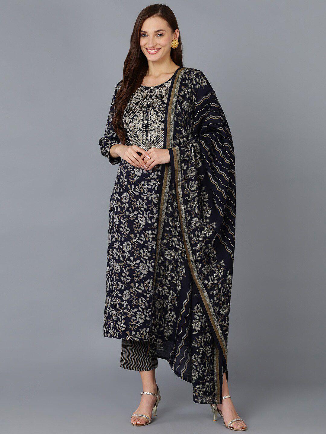 ahika women floral printed kurta with trousers & with dupatta