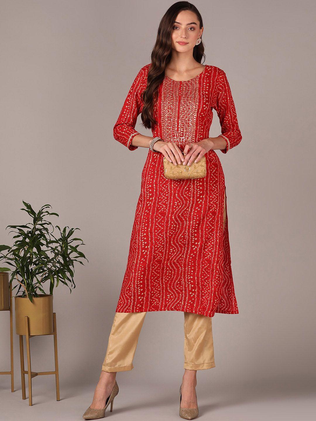 ahika bandhani printed sequinned straight kurta